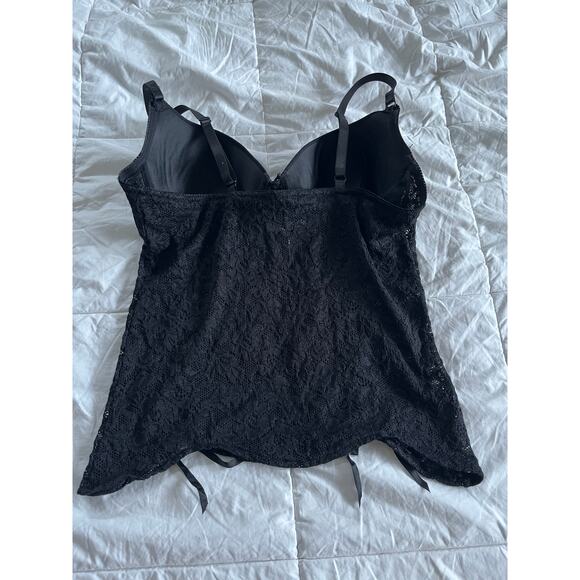 Donna Loren Black Lace Sexy Y2K Sheer Bottom Premium Camisole Top Medium - Picture 4 of 6